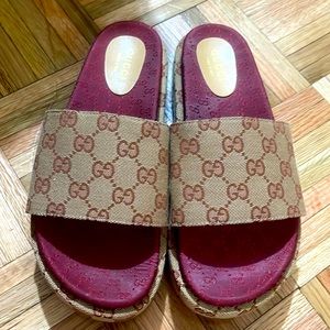 Gucci canvas slides
